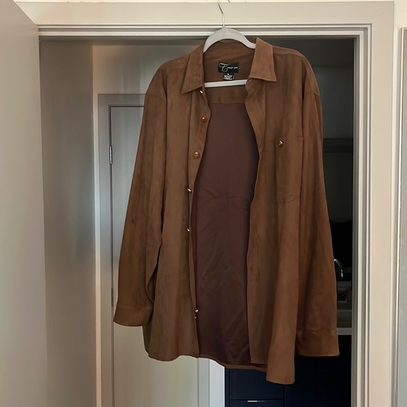 Brown suede-like oversized button up - Picture 1 of 3